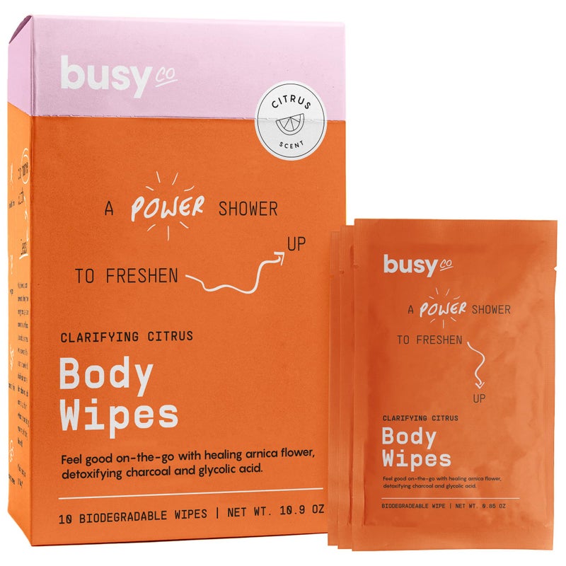 BUSYCO Refresh Body Wipes for Women - Cleansing Large Wash Cloth - Extra Thick & Moist - Armpit Sweat Cloths for Body Odor - No Rinse, No Shower - Fresh Citrus - Arnica Flower, Charcoal & Glycolic Acid - Image 1
